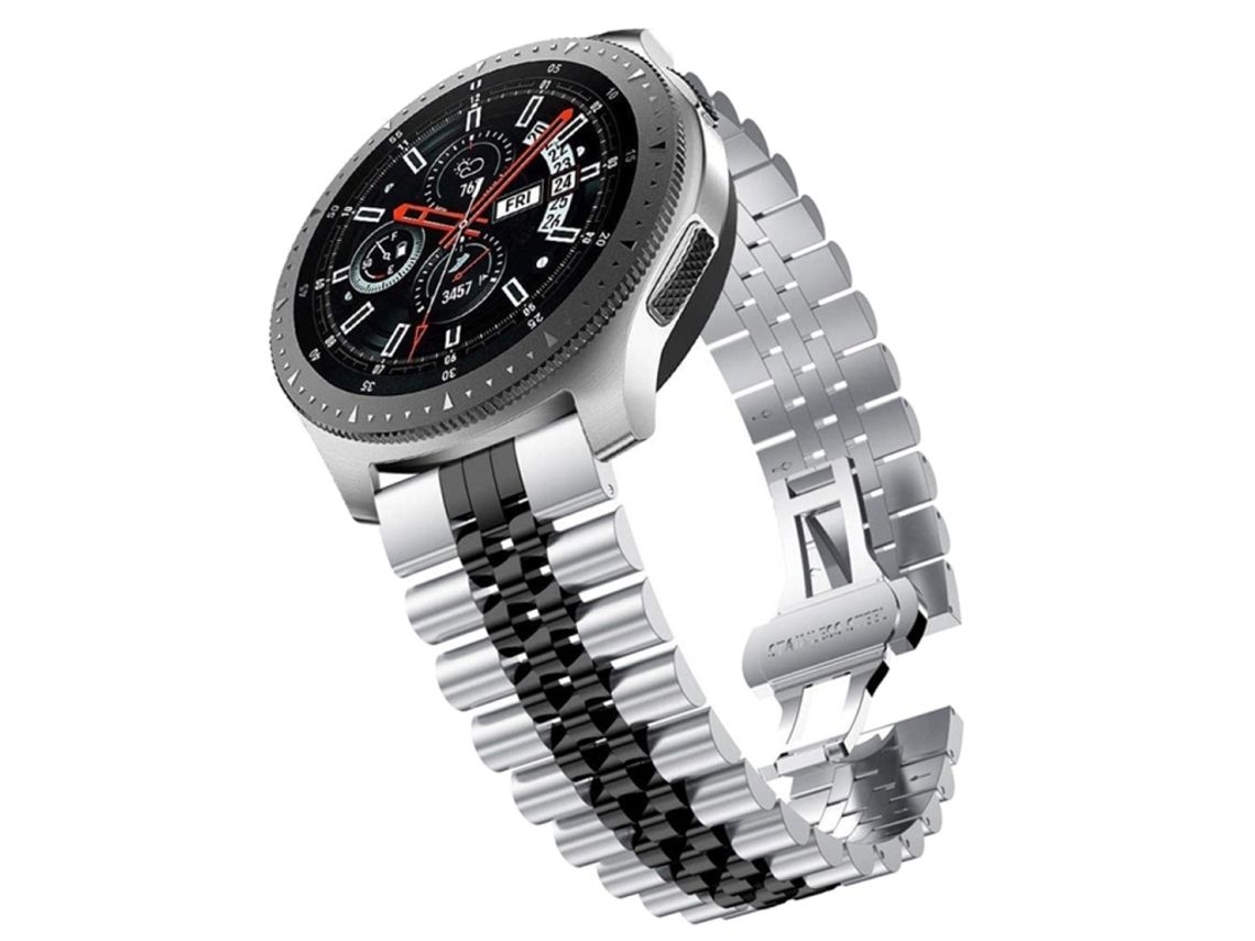 Bracelete Para Amazfit Gtr 2 / Gtr 47mm - Aço Cinco Contas (20mm) - Preto Prateado