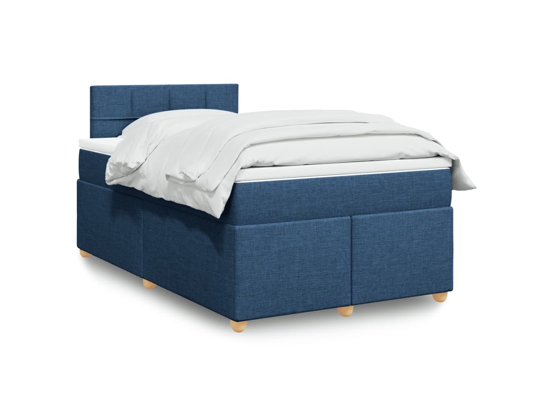 Cama Box Spring Con Colchón Tela Azul 120x200 Cm