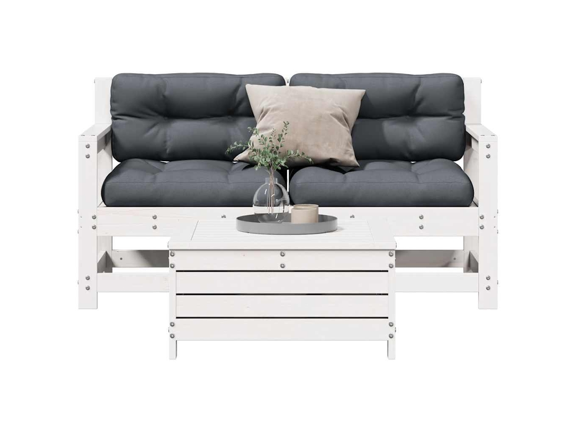 Pcs Conjunto Lounge Jardim C/ Almofadões Pinho Maciço Branco Dkd Home Decor