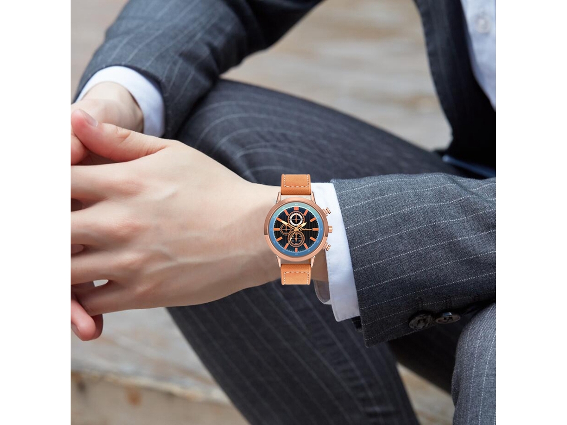 Reloj De Pulsera Hombre De Cuero Pu Moda Empresarial Casual Oro Rosa Y Marrón Claro