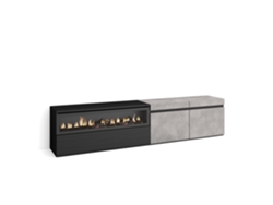Mueble TV Televisión 200x45x35cm Para TV hasta 80 Chimenea eléctrica Cemento