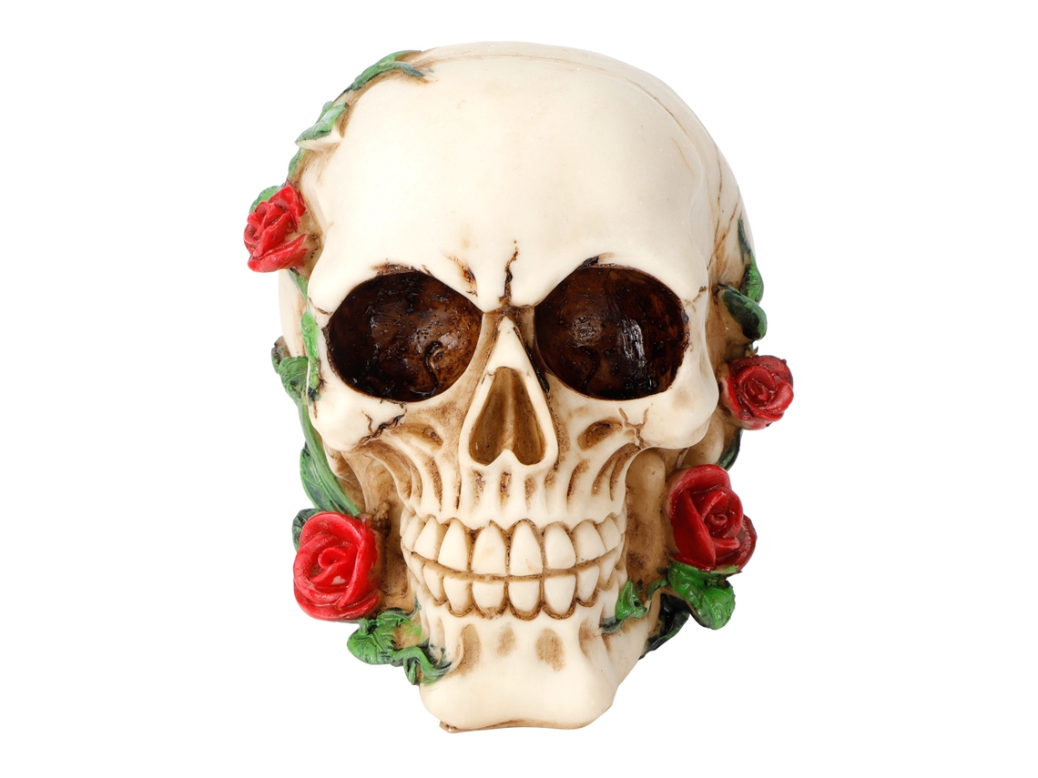 Adorno De Calavera De Halloween Con Rosa En Resina Para Decoración Festiva Del Hogar.