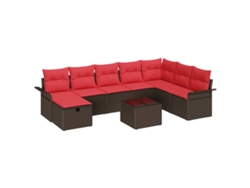Maison Exclusive - Conjunto De Sofá De Jardín 9 Pcs Marrón Y Rojo Ratán Sintético