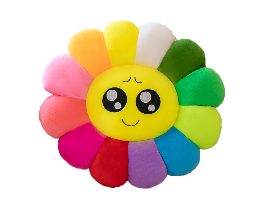 Cojín de girasol colorido con expresión de dibujos animados para sofá y oficina