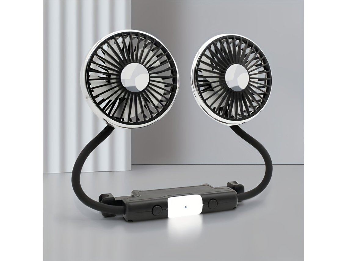 Ventilador De Doble Cabezal Para Coche, Con Rotación 360° Y Flujo Aire Ajustable En Tres Velocidades, Compatible Ordenadores Portátiles.