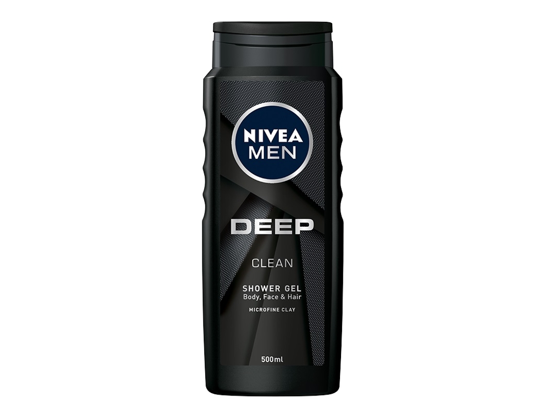 Gel de ducha limpiador profundo 3 en 1 para hombre, 500 ml - Limpiador multifuncional Nivea para cuerpo, rostro y cabello