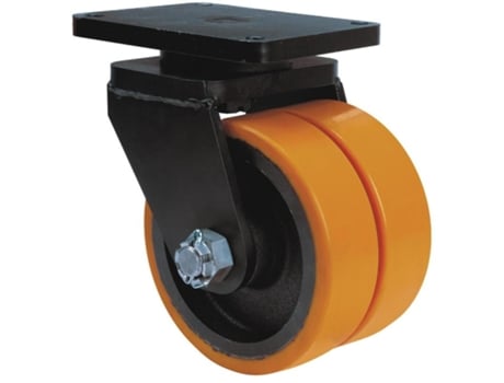 Rueda giratora placa 10hlr250-hub hierro-poliur.naranja(doble) eje bolas ALEX