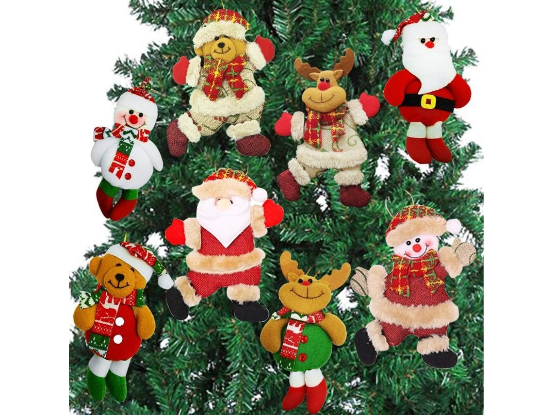 Juego De Adornos Navideños, 8 Piezas De Peluches Para Árbol De Navidad: Papá Noel, Muñeco De Nieve, Alce Y Oso.