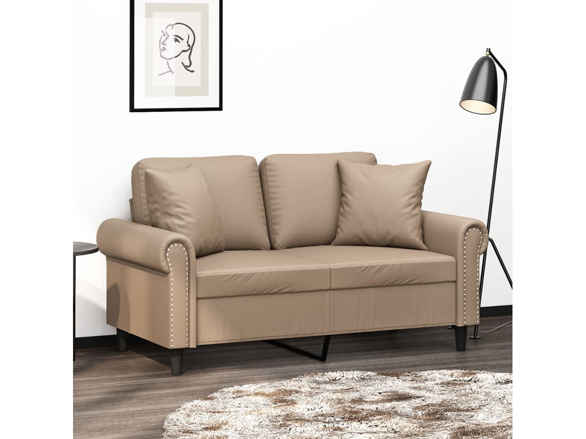 Sofá De 2 Plazas | Sofá De Salón | Sofá De Descanso Con Cojines Cuero Sintético Capuchino 120 Cm Wsd455301