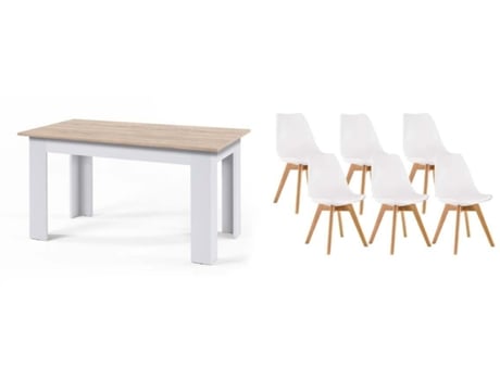 Pack Mesa Fija de Comedor o Cocina Blanco y Cambria 6 Sillas Nordic Blanco SALDOSYSTOCKS