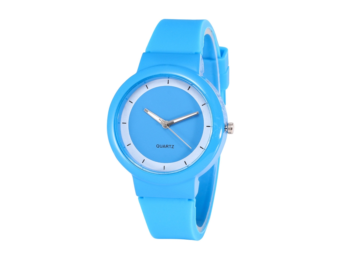 Reloj De Pulsera De Silicona Con Esfera Redonda, Movimiento De Cuarzo Analógico, Estilo Moderno, Color Azul.