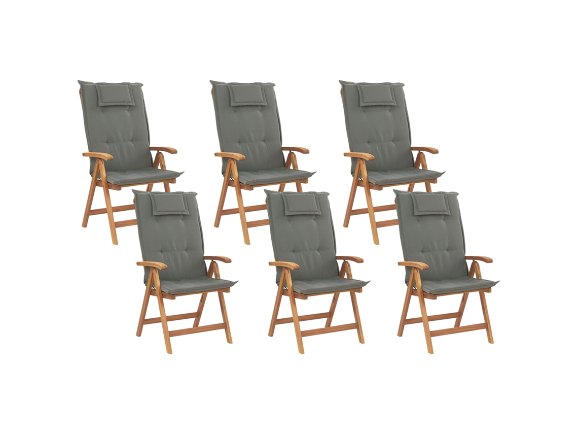 Conjunto De 6 Cadeiras Dobráveis ​​com Almofadas A Condizer Beliani Java De Madeira De Acácia Castanho 54x69x105