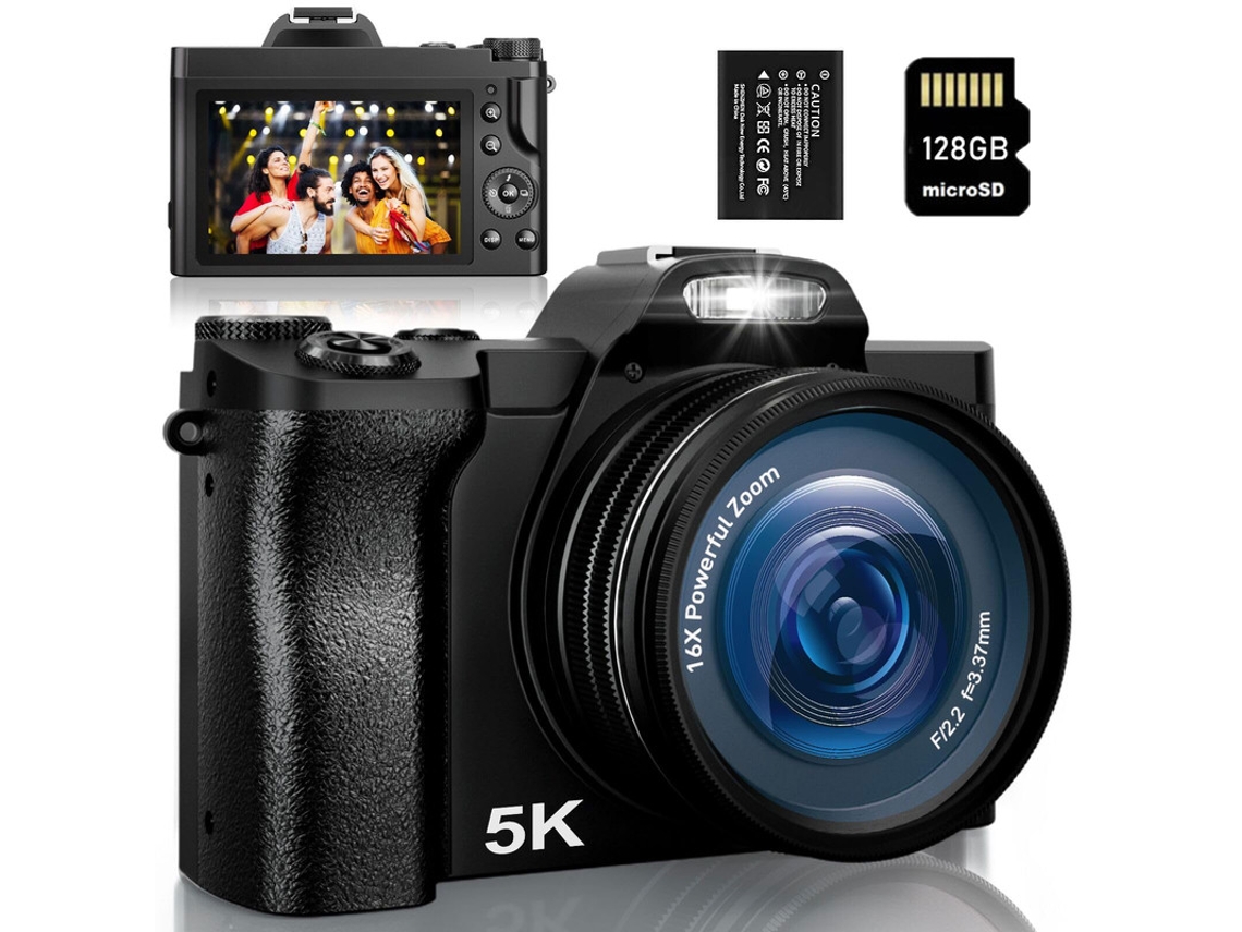 Máquinas Fotográficas Bridge SZSMART  Dc201S 5K 48Mp Automático 16X Zoom 3.5 Polegadas Tela + 128G- Preto