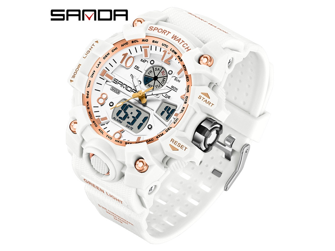 Reloj Deportivo Multifuncional Luminoso, Moderno Y Elegante (blanco Y Oro Rosa mujer)