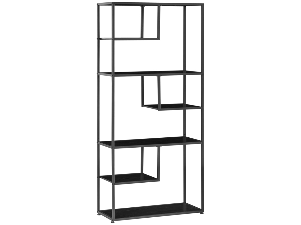 Librería de 7 baldas con estructura de acero, estilo industrial, 180 cm, negra.
