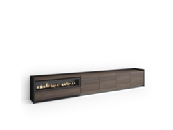 Mueble para TV, 310x37x50cm, para televisores de hasta 80'', chimenea eléctrica, LED, roble oscuro y negro.