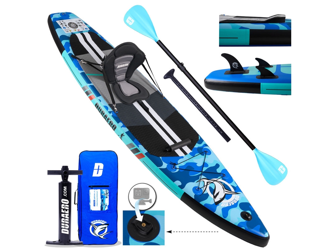 Tabla de paddle surf hinchable con asiento de kayak, 330 x 76 x 15 cm, capacidad de carga hasta 150 kg, accesorios completos, Duraero camuflaje azul