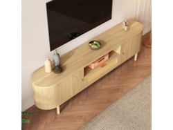 Mueble Tv - Diseño Moderno - Con Cajones De Ratán, Estantes Abiertos, Y Patas Metálicas En Acabado Madera - Natural