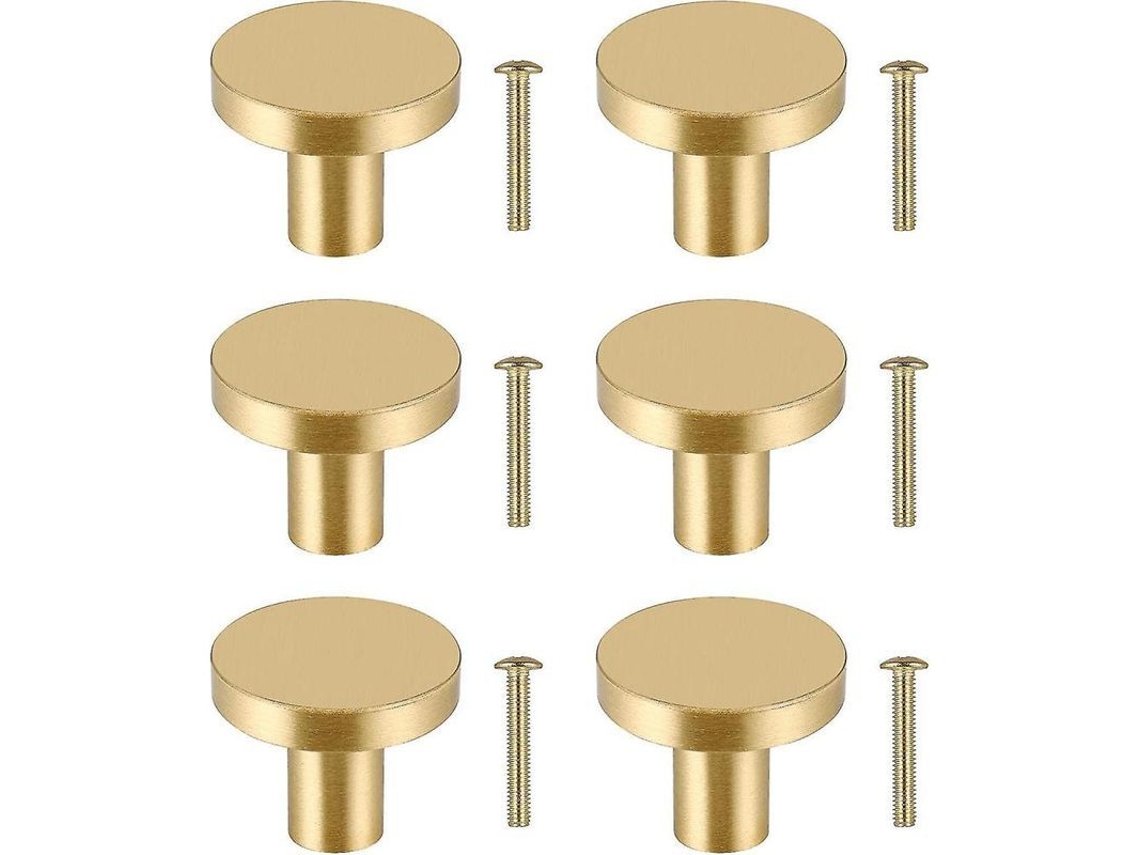 6 Manejos De Armario Redondos De Latón Macizo, Manejos Dorados Para Cajones Con 6 Tornillos Ksn