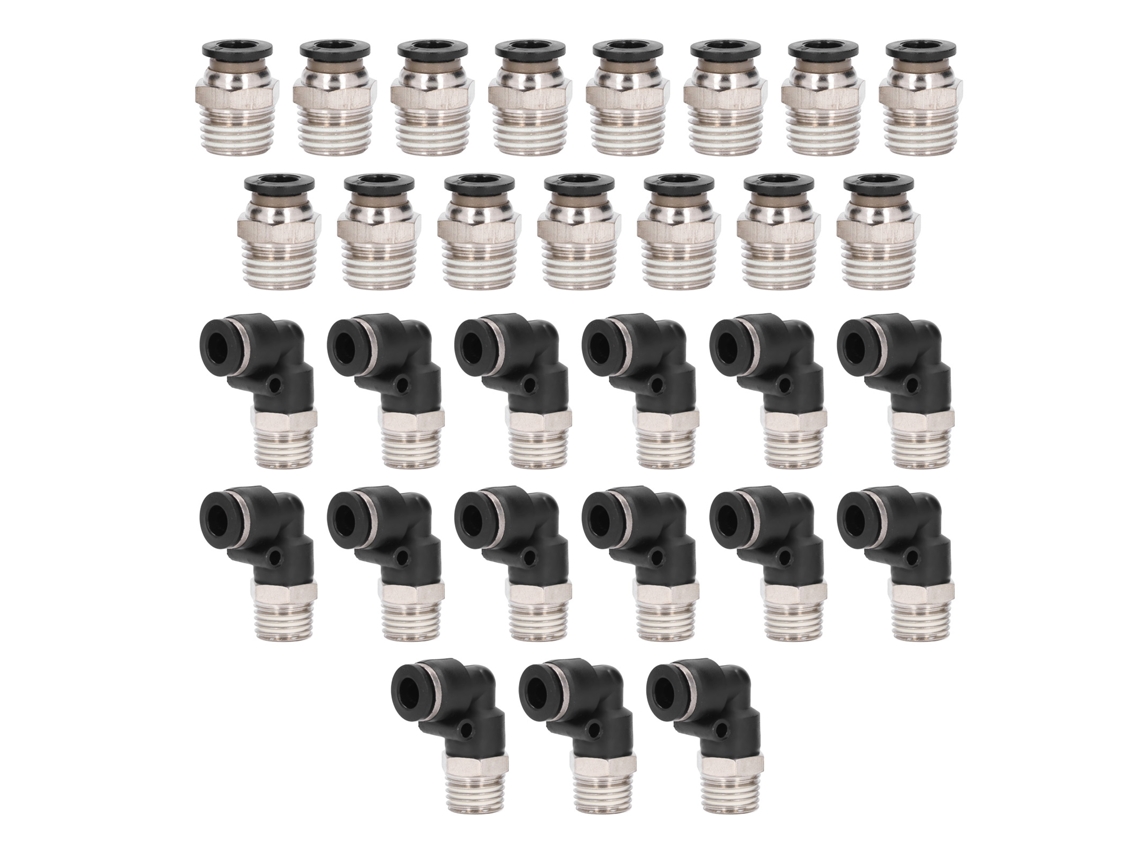 Kit De 30 Accesorios Neumáticos: Codos Y Rectos, Conectores Push-in, 1/4in Od Tubo, 1/8in Rosca Npt