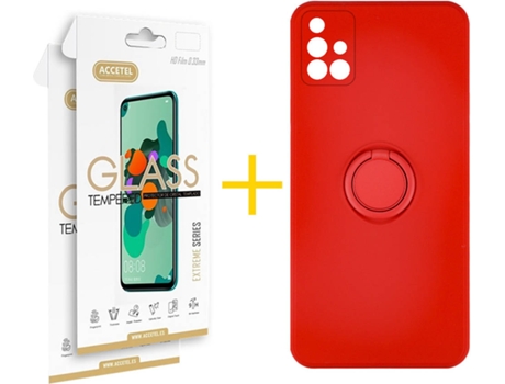 Carcasa + 2 Protectores de Pantalla para Samsung Galaxy A71 ACCETEL Rojo