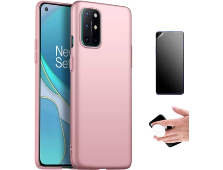 Kit Carcasa Y Protector Oneplus 8T Ultimatte Turtleshelll Rígido Y Popsocket Rosa