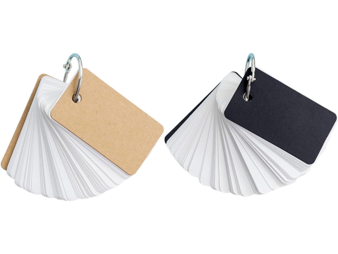 Cuaderno Portátil Con Anillas Y 6 Tarjetas De Memoria En Blanco, 90-100 Hojas, Blanco Y Negro.