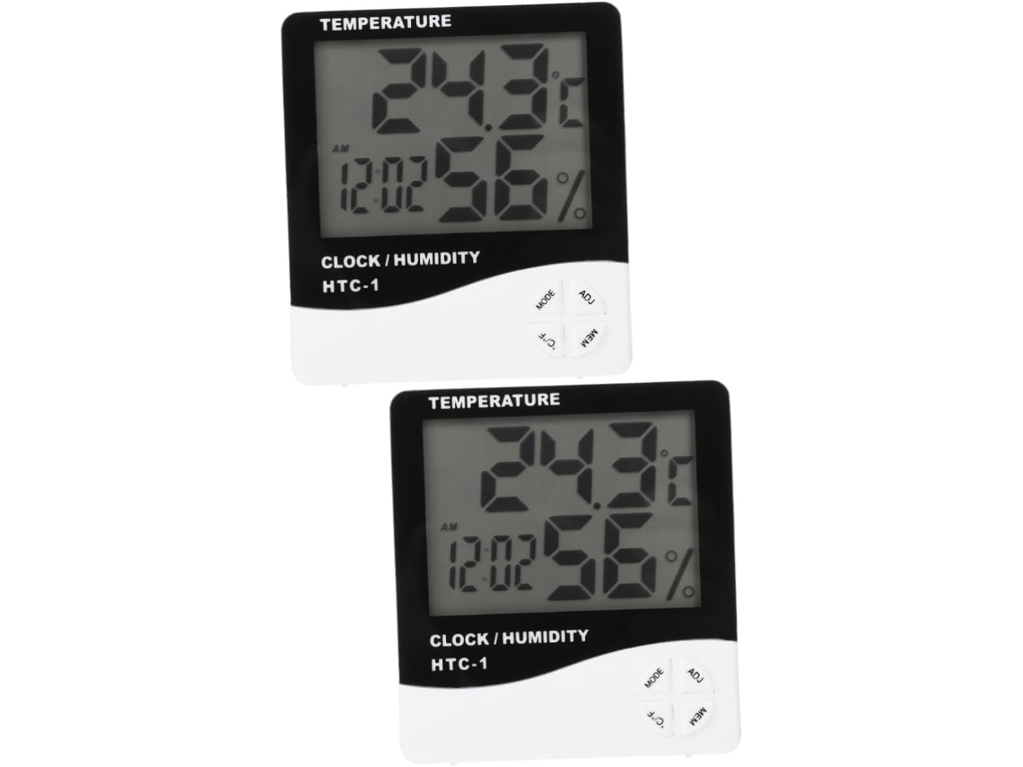 Juego de 2 pequeños relojes de interior sin pilas con recordatorio de temperatura y humedad e higrómetro, ideales para Gokoco