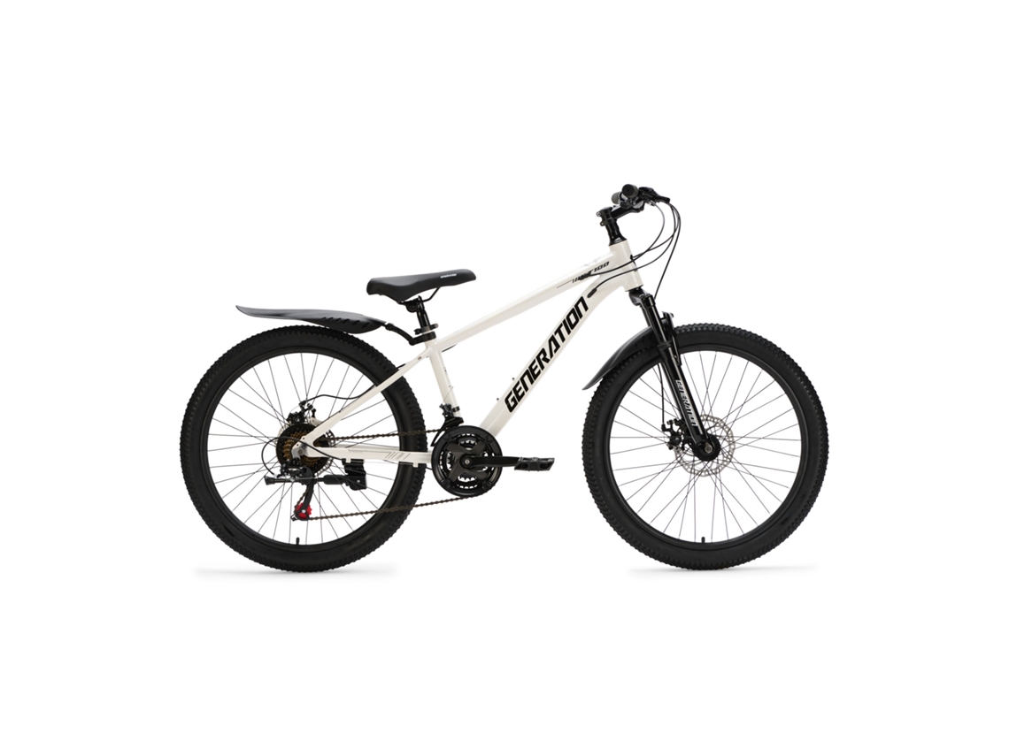 Bicicleta infantil Generation GT100 de 24 pulgadas, blanca, con guardabarros.