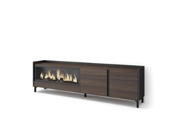 Mueble Tv, Televisión, 212x35x61cm, Para Tv Hasta 80", Chimenea Eléctrica Xxl, Diseño Industrial, Roble Oscuro Y Negro
