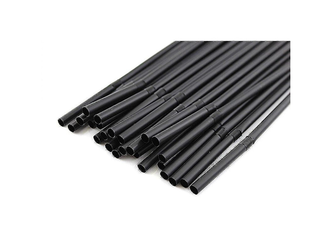 100 Pajitas Flexibles De Plástico Negro Para Bodas Y Fiestas, 210 Mm, 100% Aptas Para Uso Alimentario.