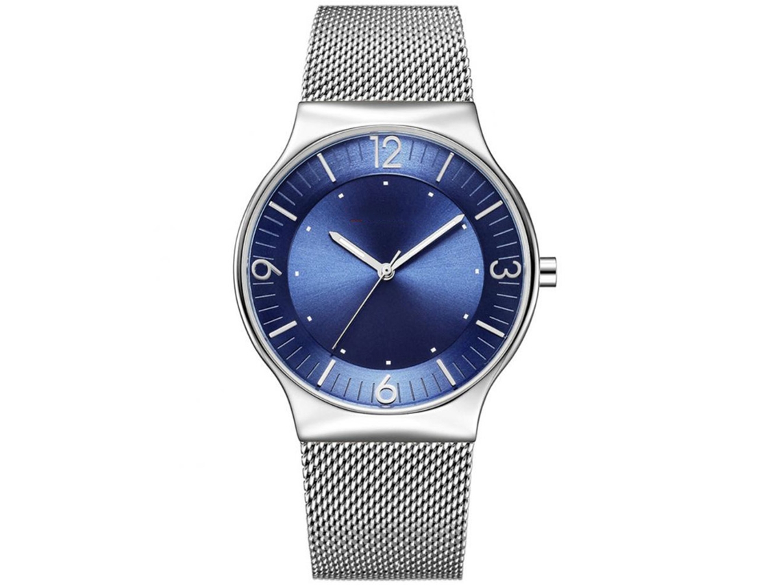 Reloj De Pulsera De Aleación Para Hombres Con Dial Redondo Y Display Analógico De Cuarzo (blanco Azul)