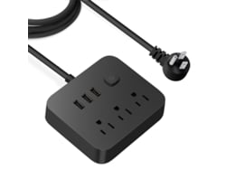 Protector De Surto Com 3 Tomadas E 3 Portas Usb 1,2m Cordo Extensão Para Casa Escritório Viagem