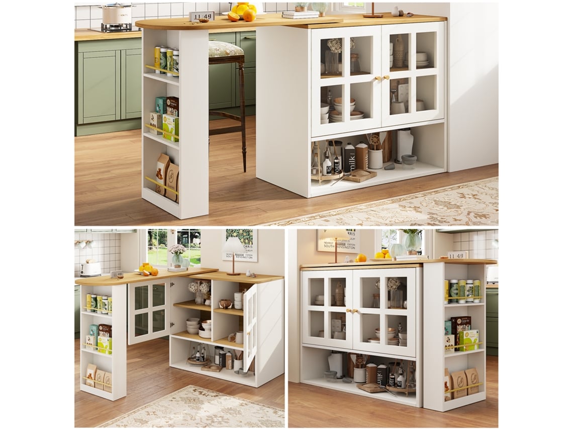 360° Rotating Dining Table Storage Shelves White