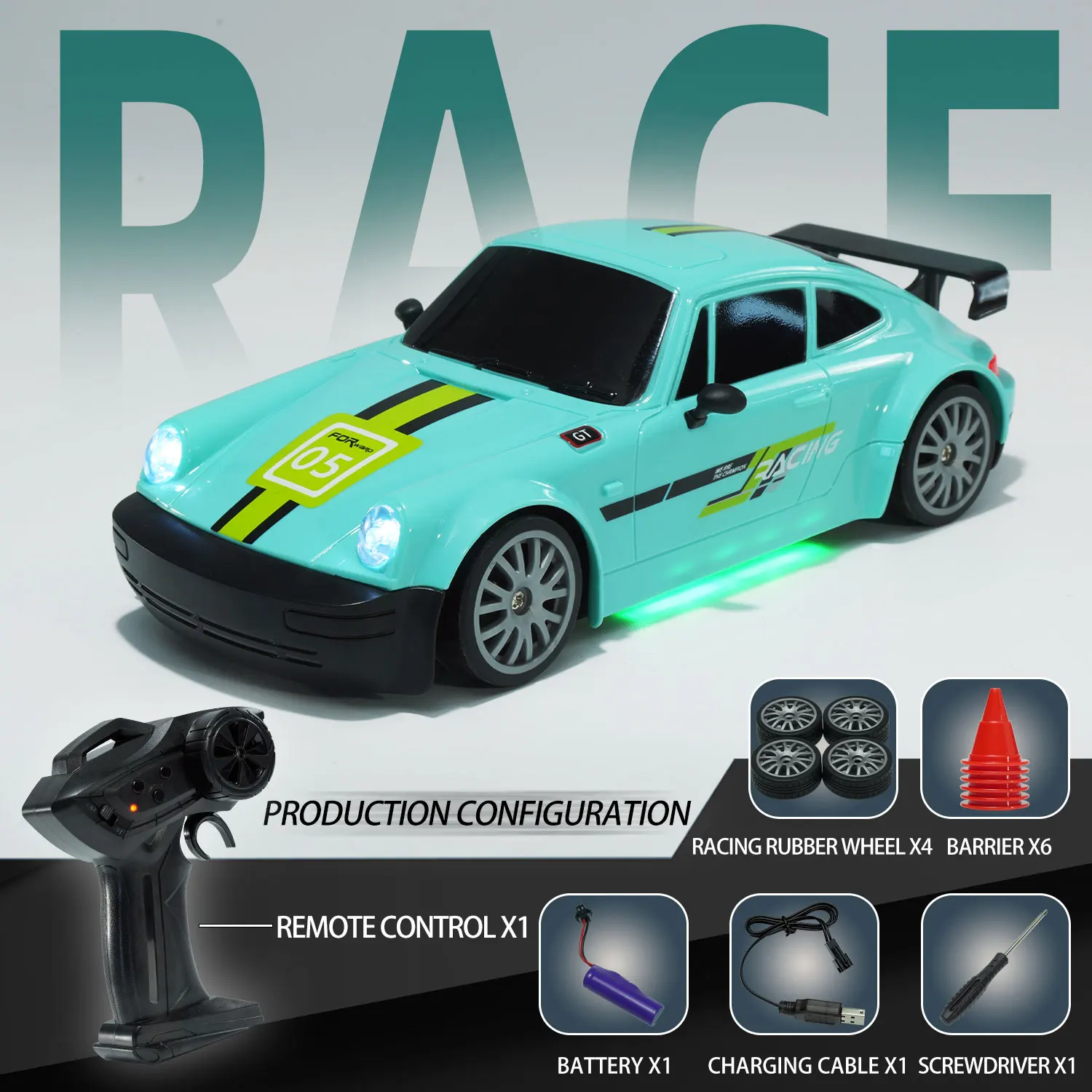Coche de carreras todoterreno teledirigido, regalo para niños, juguete eléctrico en miniatura MDUG (verde)
