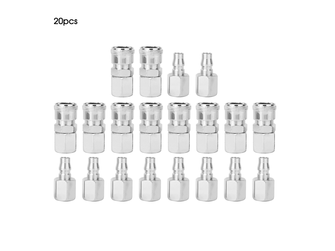 2026velora-20 Piezas Juego de conectores rápidos de hierro galvanizado con rosca externa SF20+PF20 Conector Enchufe Toma Aire