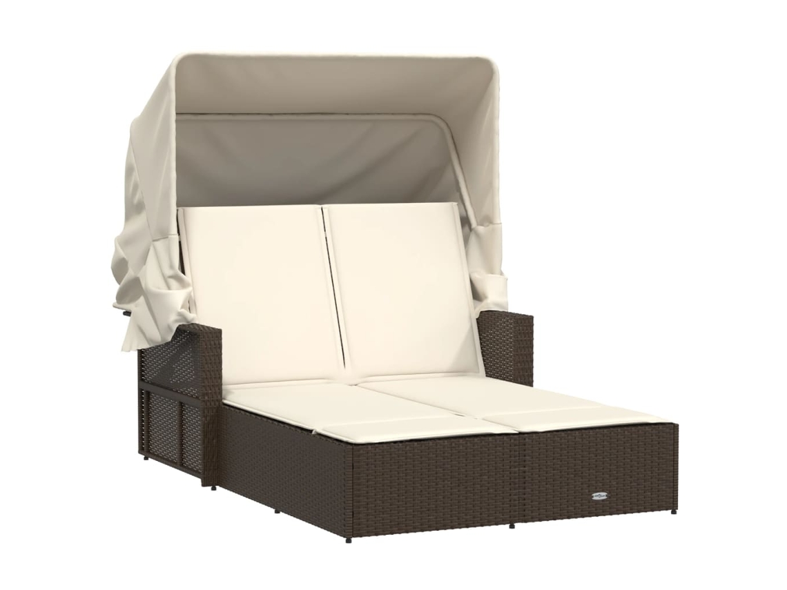 Tumbona doble con dosel y cojines, mimbre, patas marrones, EXCLUSIVA MAISON (sin dimensiones)