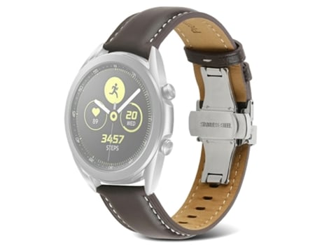 Correa de piel auténtica 22mm línea de costura para Huawei Watch GT 3 Pro 46mm/Garmin Venu 2 - café