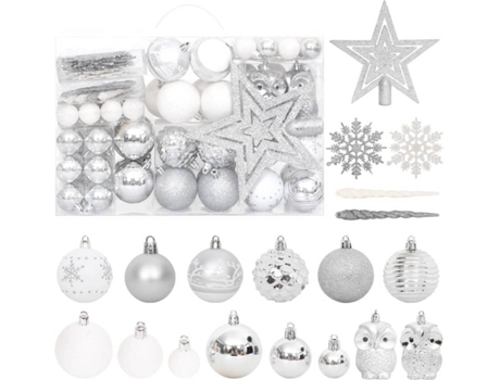 vidaXL Juego de adornos de navidad de 108 piezas plateado y blanco