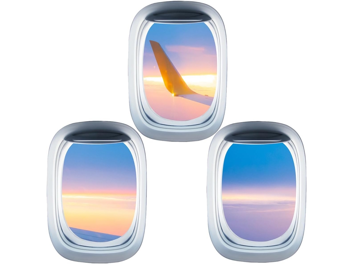 Juego 3 Pegatinas Pared Aviones Ventanas Decorativas Removibles Pvc Sólido Efecto Paisaje 3d Decoración