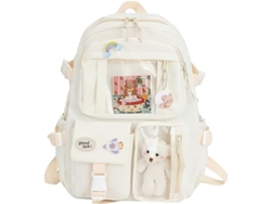 2026-mochila Escolar Kawaii Con Pin Y Accesorios Oso, Gran Capacidad Y Multi Bolsillos (beige)