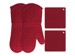2026da-set De 4 Piezas: Guantes De Horno Y Posavasos De Silicona Resistente Al Calor, Antideslizante, Para Cocina