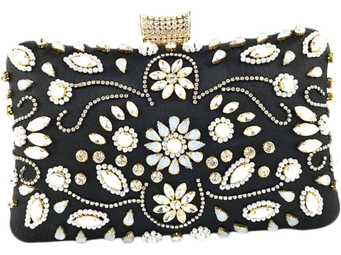 Bolso De Mano De Noche Para Mujer Con Perlas Sintéticas Y Adornos Brillantes.