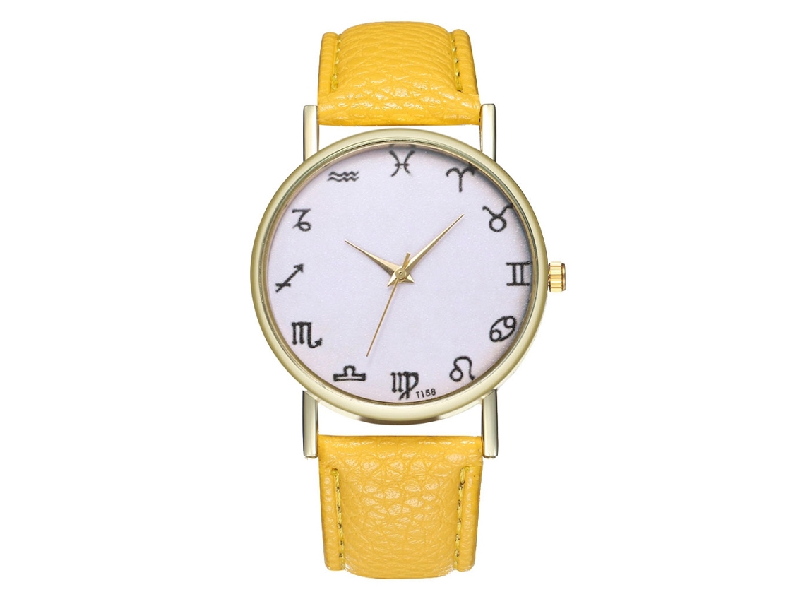 Reloj Deportivo Unisex De Cuero Con Correa De Cuero Y Movimiento De Cuarzo (amarillo)