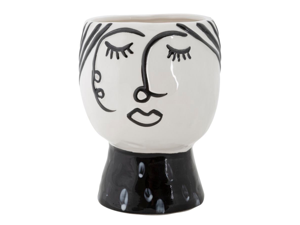 Jarrón Maceta Cara Cm Ø 14x18,2 Unico / Blanco Y Negro