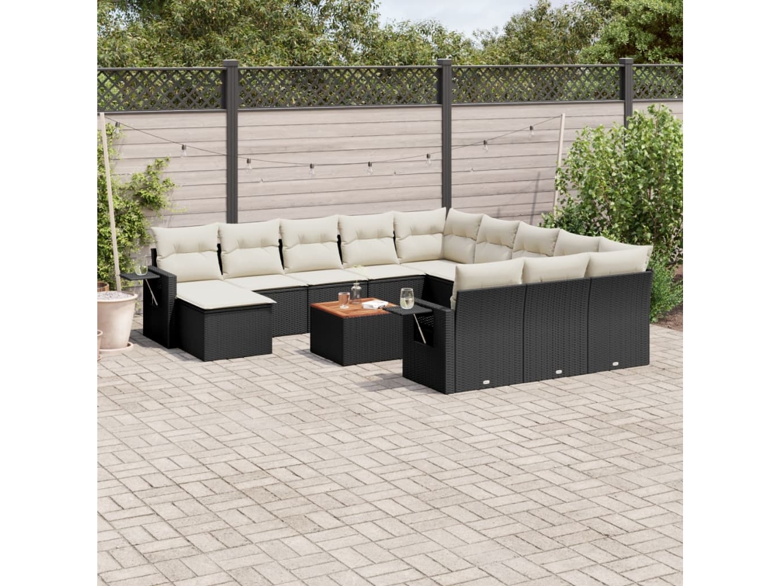 Conjunto de 13 sofás de jardín con cojines de mimbre sintético negro, Dkd Home Decor