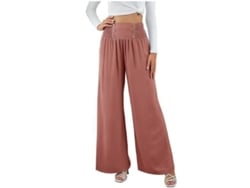 2026-24085-pantalones Anchos De Lino Para Mujer Verano Cintura Alta Elástica Playero Casual M Rosa Roja