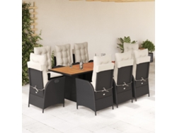 Juego de comedor de jardín de 9 piezas con cojines, mimbre sintético negro, DKD Home Decor