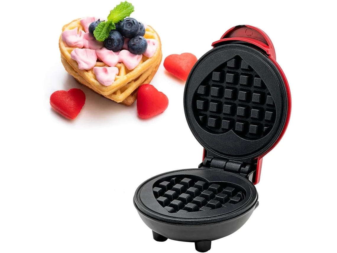 Mini máquina de waffles, folha de waffles antiaderente de 4 aproximadamente 10,2 cm, máquina de waffles com design de coração, máquina de panquecas p