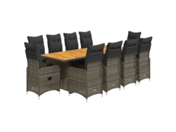 Maison Exclusive - Set De Mesa Y Sillas De Jardín 11 Pzas Y Cojines Ratán Pe Gris